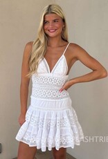 Floral Embossed Lace Solid Mini Dress