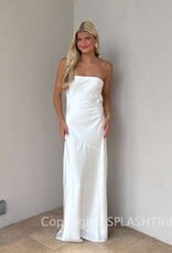 Strapless Satin Cowl Open Back Maxi Dress
