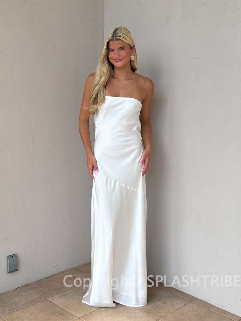 chinese dress ladies Infinite Strapless Open Back Satin Convertible Maxi Dress Taupe / Xs by Sugarlips