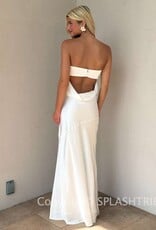 Strapless Satin Cowl Open Back Maxi Dress