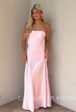 Strapless Satin Cowl Open Back Maxi Dress