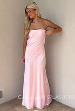 Strapless Satin Cowl Open Back Maxi Dress