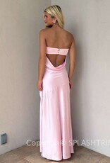 Strapless Satin Cowl Open Back Maxi Dress