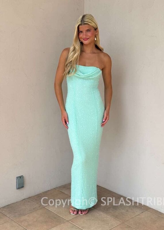 Strapless Scattered Bead Sequin Maxi Dress