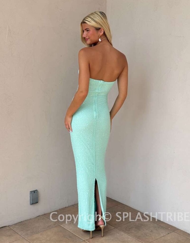 Strapless Scattered Bead Sequin Maxi Dress