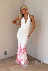 Halter Bead Sequin Floral Hem Maxi Dress