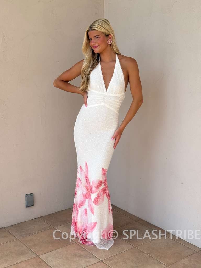 chinese dress ladies Pink Beaded Halter Maxi Dress  Mint Velvet