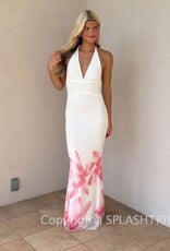 Halter Bead Sequin Floral Hem Maxi Dress