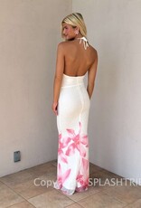 Halter Bead Sequin Floral Hem Maxi Dress