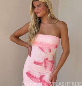 Renner Floral Strapless Sequin Beaded Mini Dress