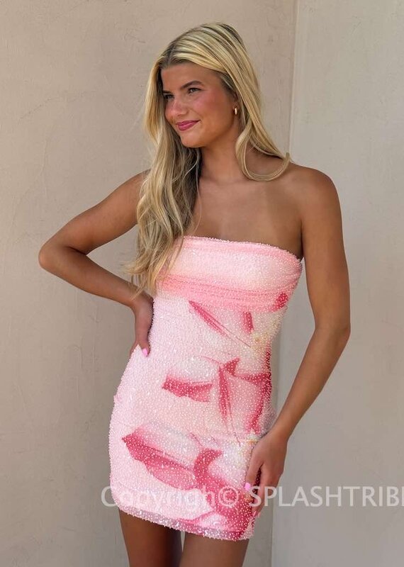 Renner Floral Strapless Sequin Beaded Mini Dress