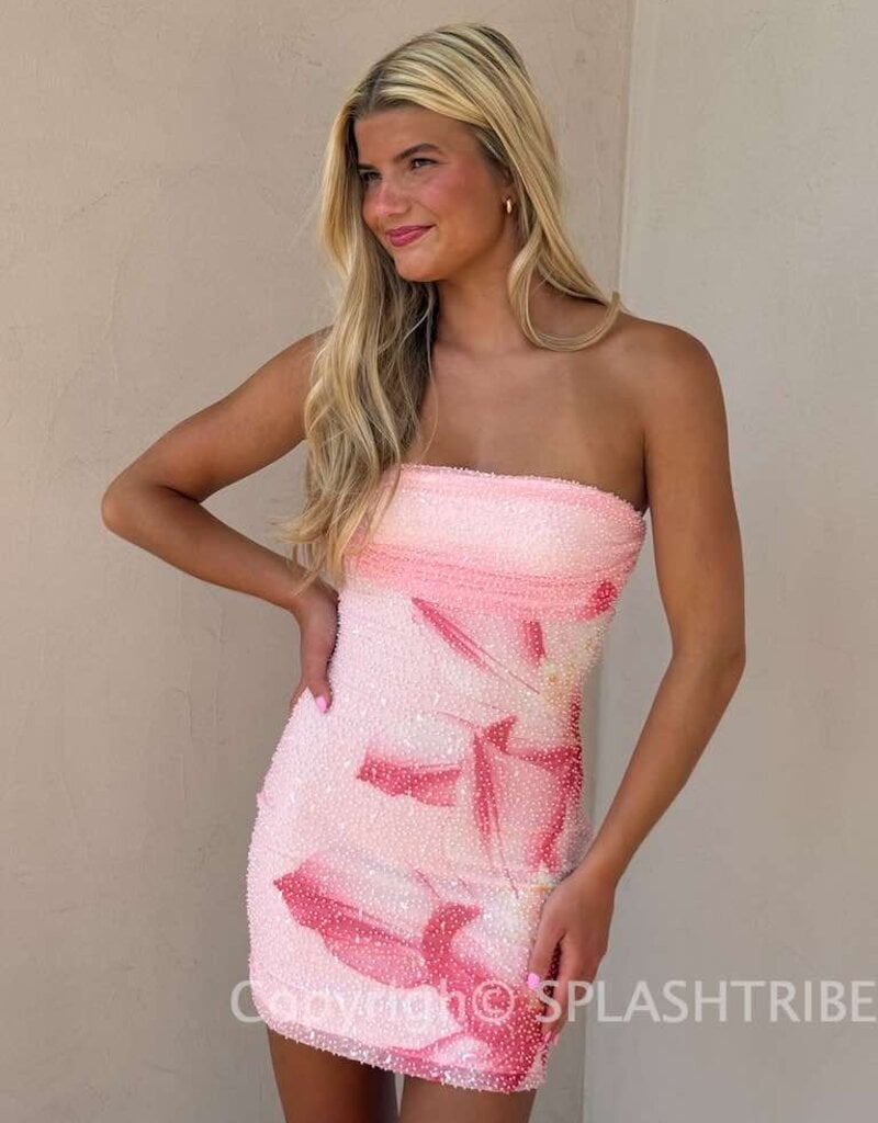 Renner Floral Strapless Sequin Beaded Mini Dress