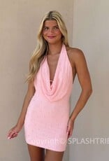 Pearl Bead Halter Cowl Mini Dress
