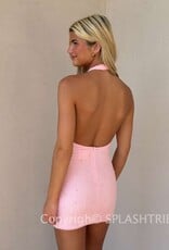 Pearl Bead Halter Cowl Mini Dress