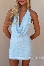 Pearl Bead Halter Cowl Mini Dress