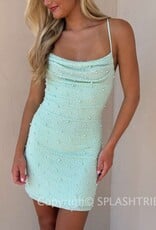 Pearl Bead Spaghetti Strap Mini Dress