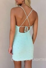 Pearl Bead Spaghetti Strap Mini Dress