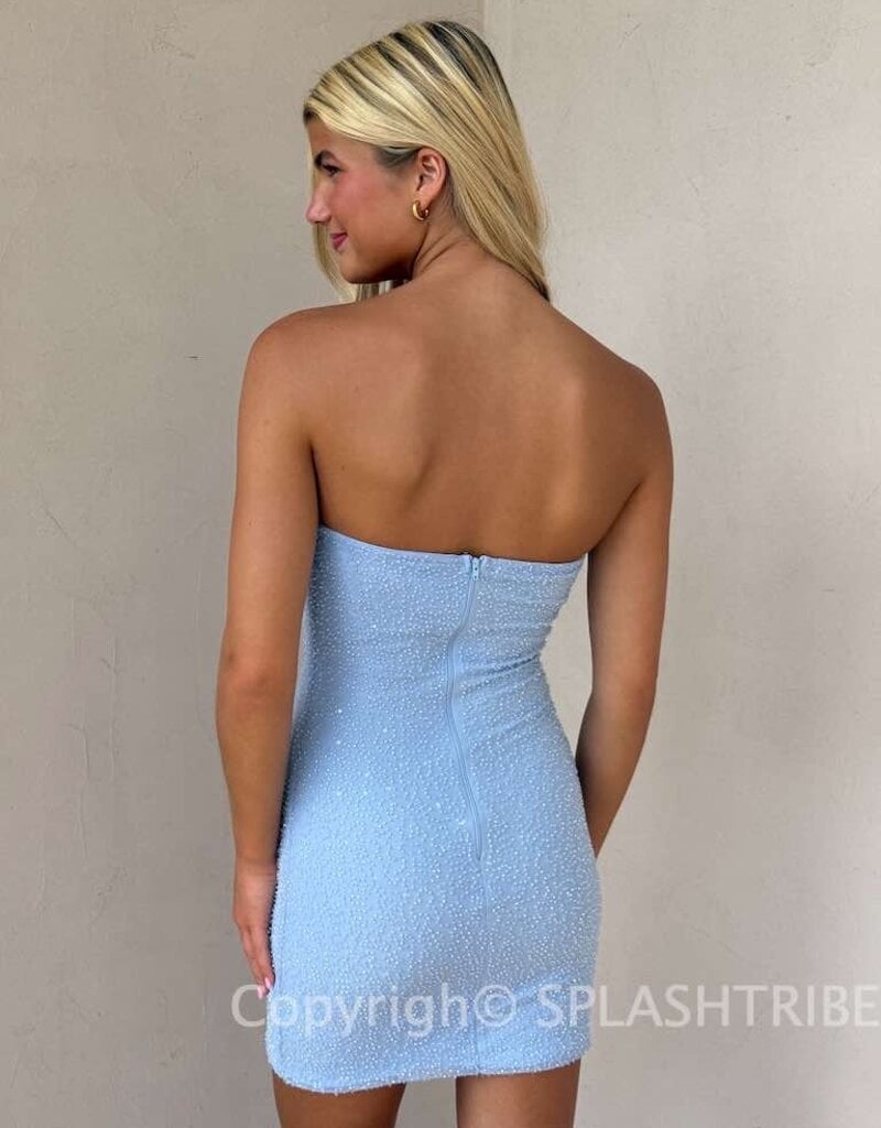 Rory Strapless Mesh Beaded Mini Dress