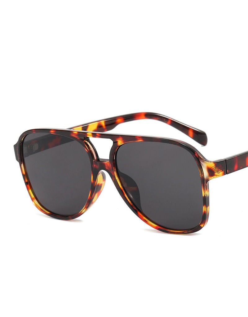 Vintage Double Bridge Aviator Sunglasses Leopard Grey