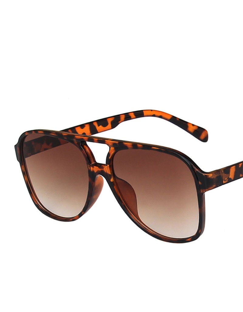 Vintage Double Bridge Aviator Sunglasses Leopard Brown