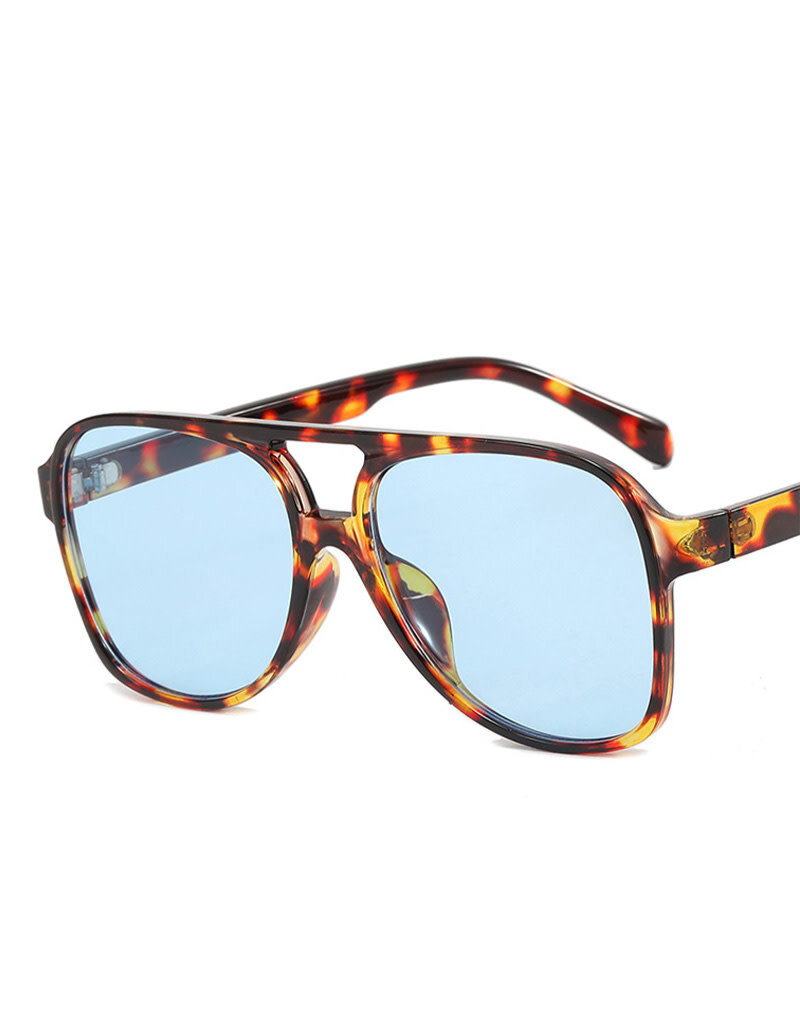 Vintage Double Bridge Aviator Sunglasses Leopard Blue