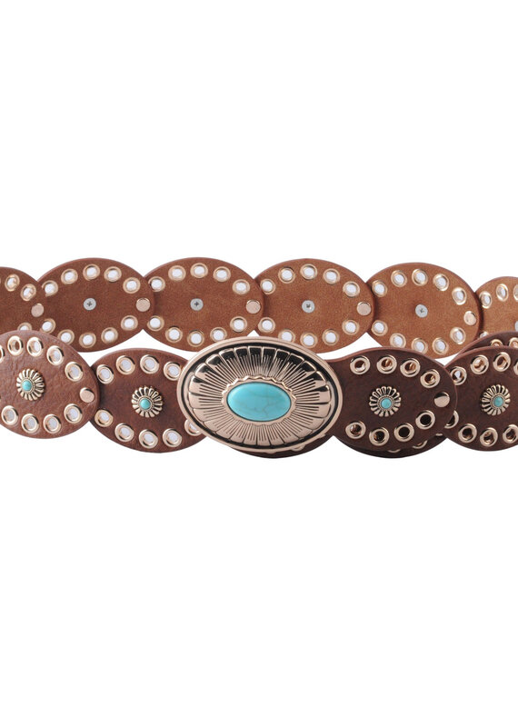 Oval Disc Belt With Turquoise Stone Buckle