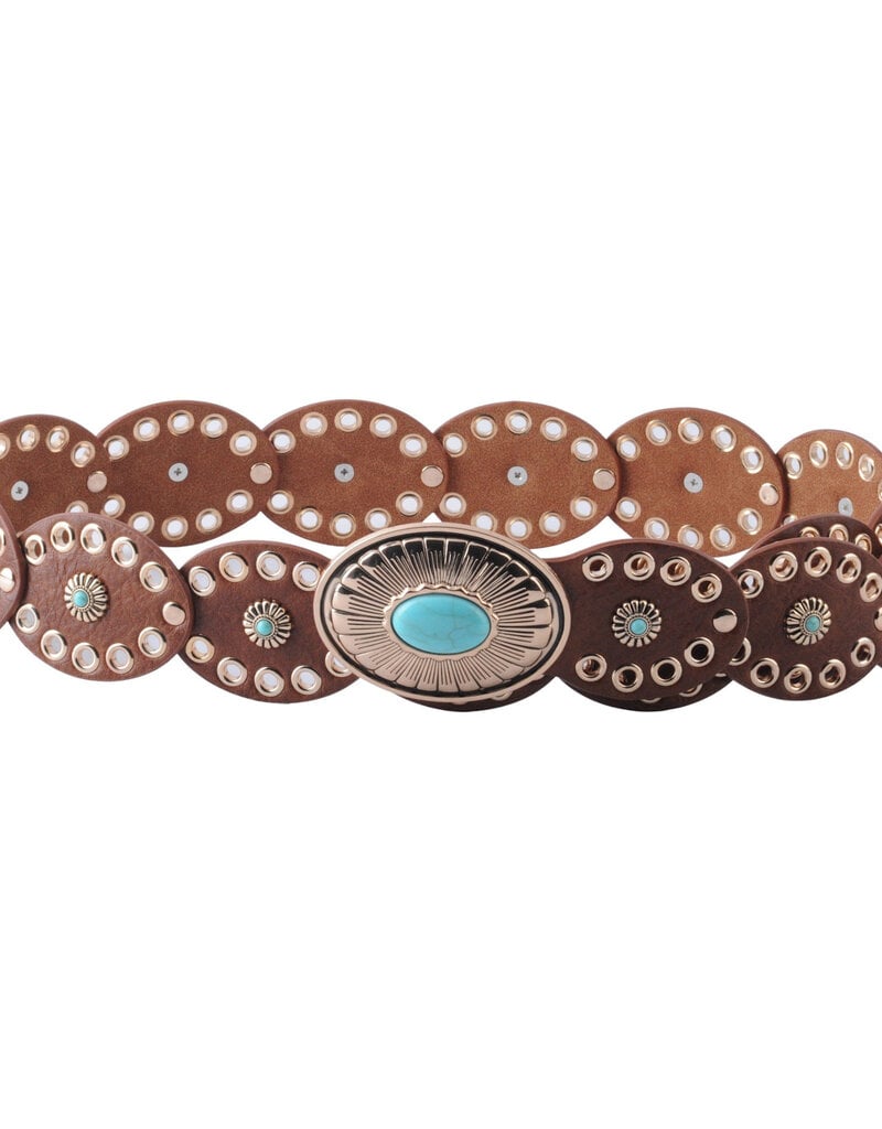 Oval Disc Belt With Turquoise Stone Buckle