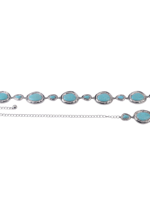 Large Turquoise Stone Chain Belt Silver