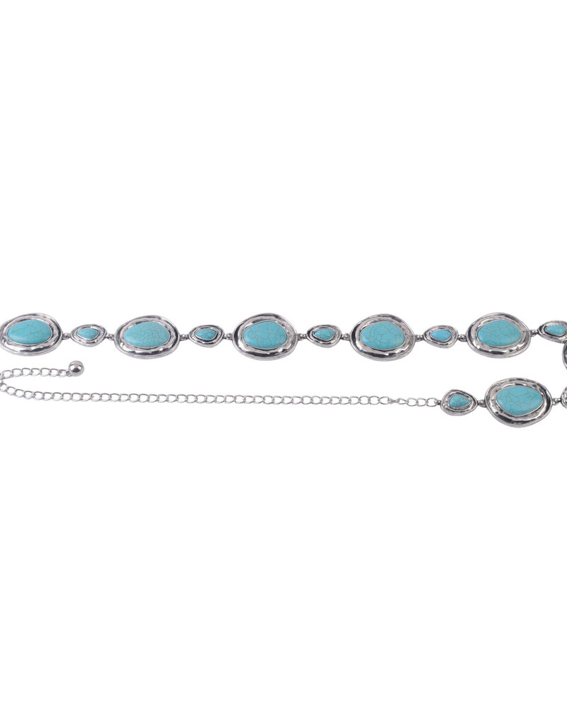 Large Turquoise Stone Chain Belt Silver