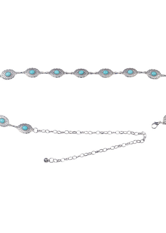 Small Concho Turquoise Stone Chain Belt Silver