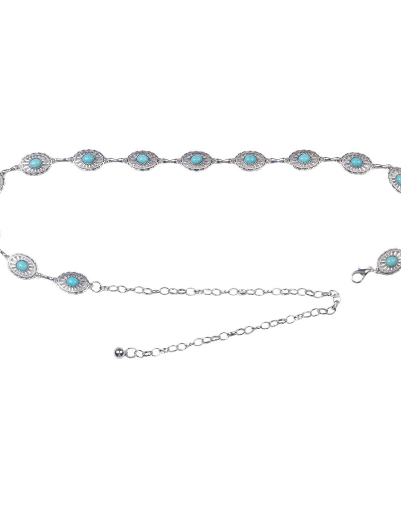 Small Concho Turquoise Stone Chain Belt Silver