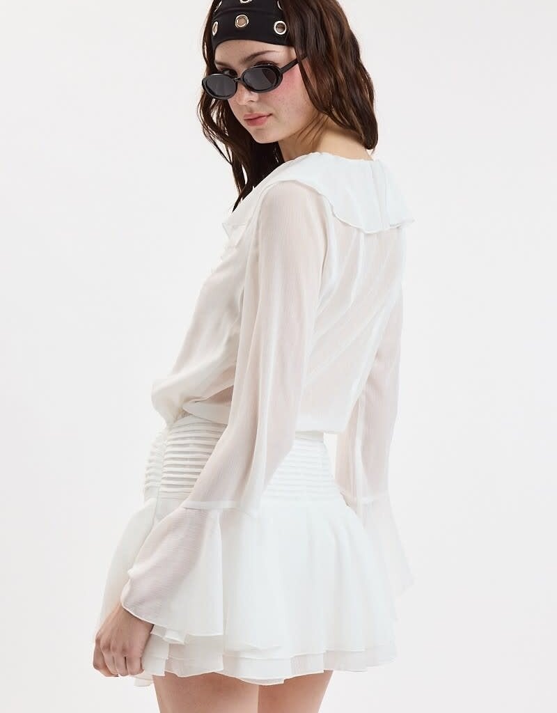 Chiffon Ruffle Long Flare Sleeve Mini Dress