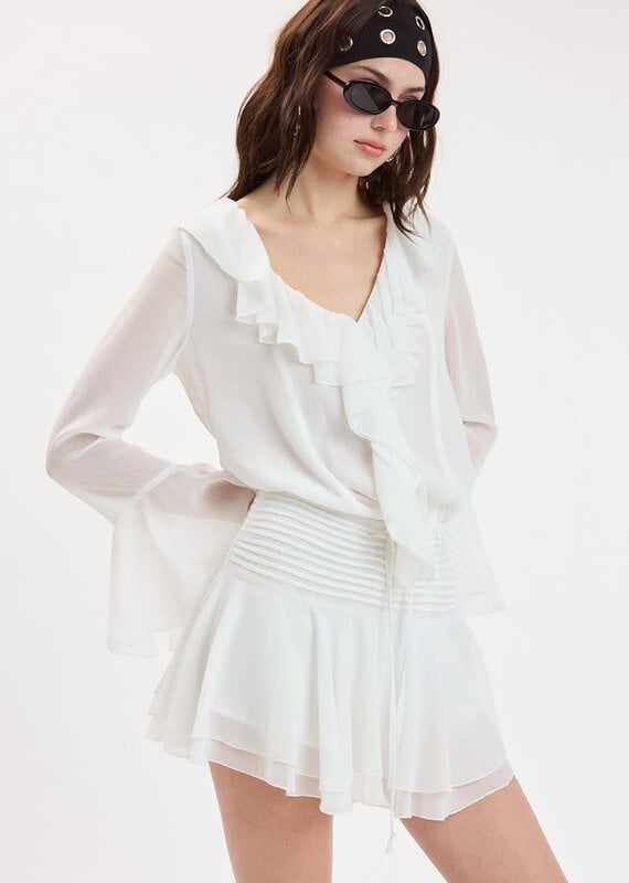Chiffon Ruffle Long Flare Sleeve Mini Dress