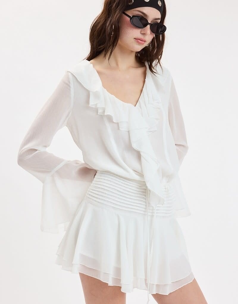 Chiffon Ruffle Long Flare Sleeve Mini Dress