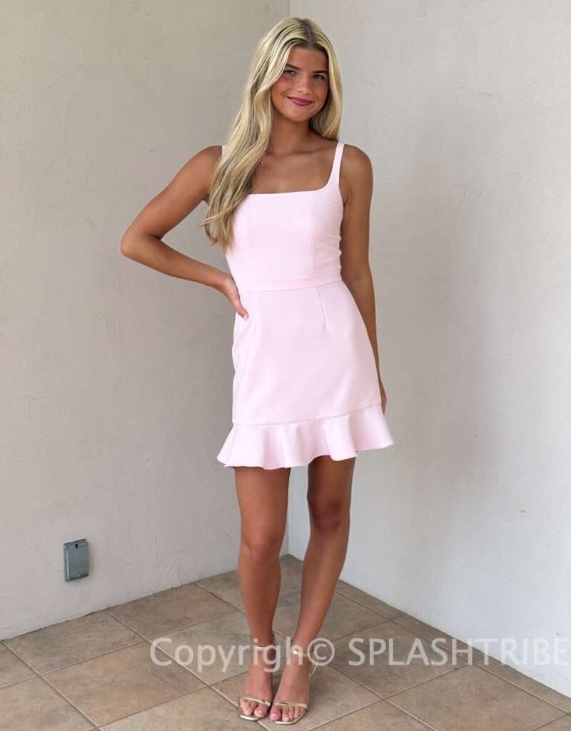 Whisper Square Neck Frill Mini Dress