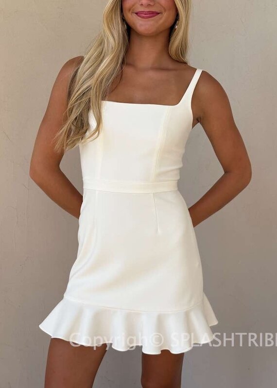 Whisper Square Neck Frill Mini Dress