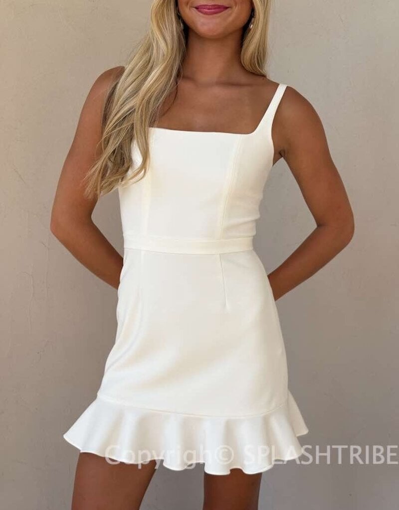 Whisper Square Neck Frill Mini Dress