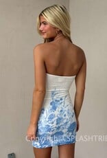 Strapless Floral Hem Scattered Bead Sequin Mini Dress