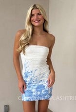 Strapless Floral Hem Scattered Bead Sequin Mini Dress