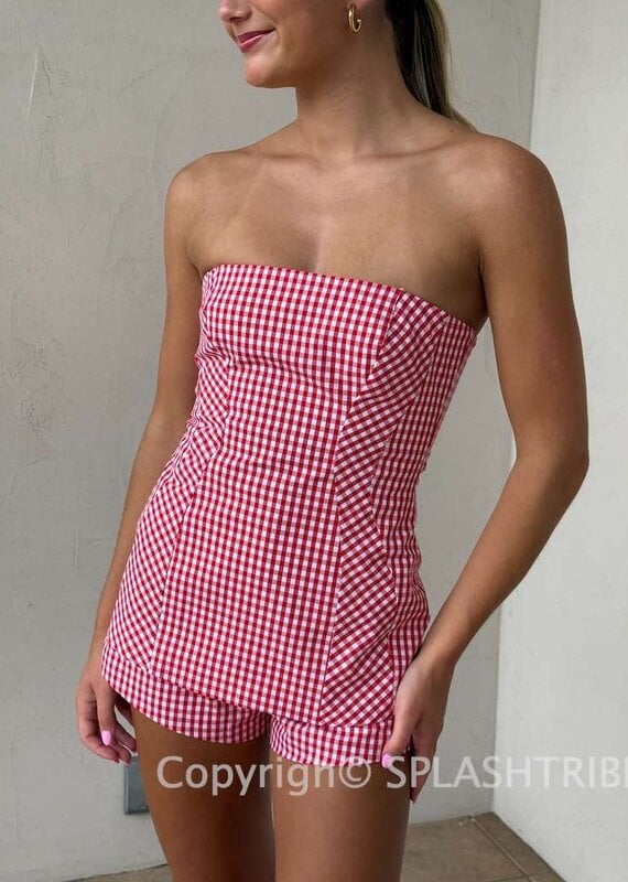 Gingham Strapless A Line Top & Short Set