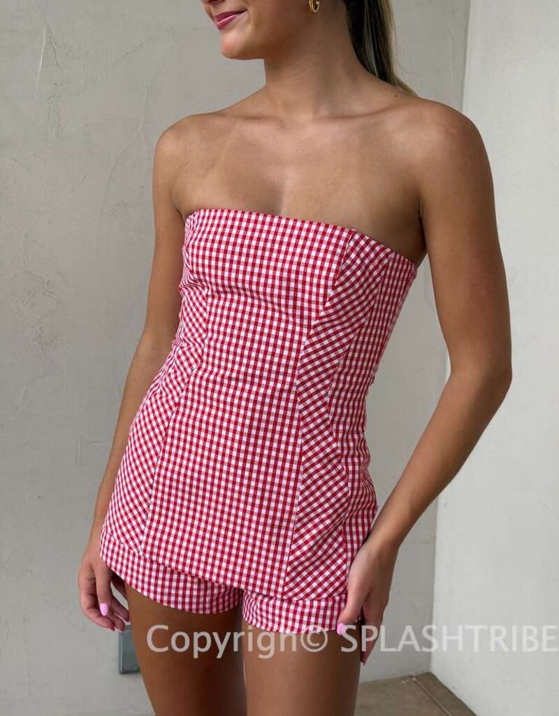 Gingham Strapless A Line Top & Short Set