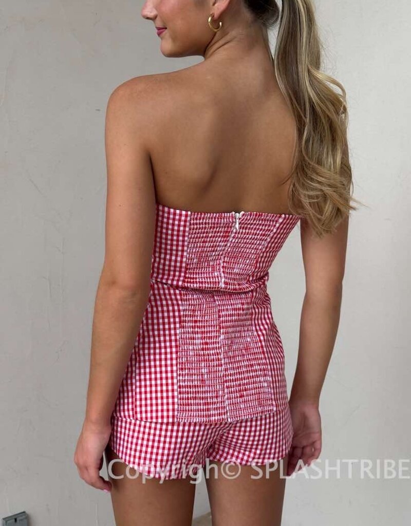 Gingham Strapless A Line Top & Short Set