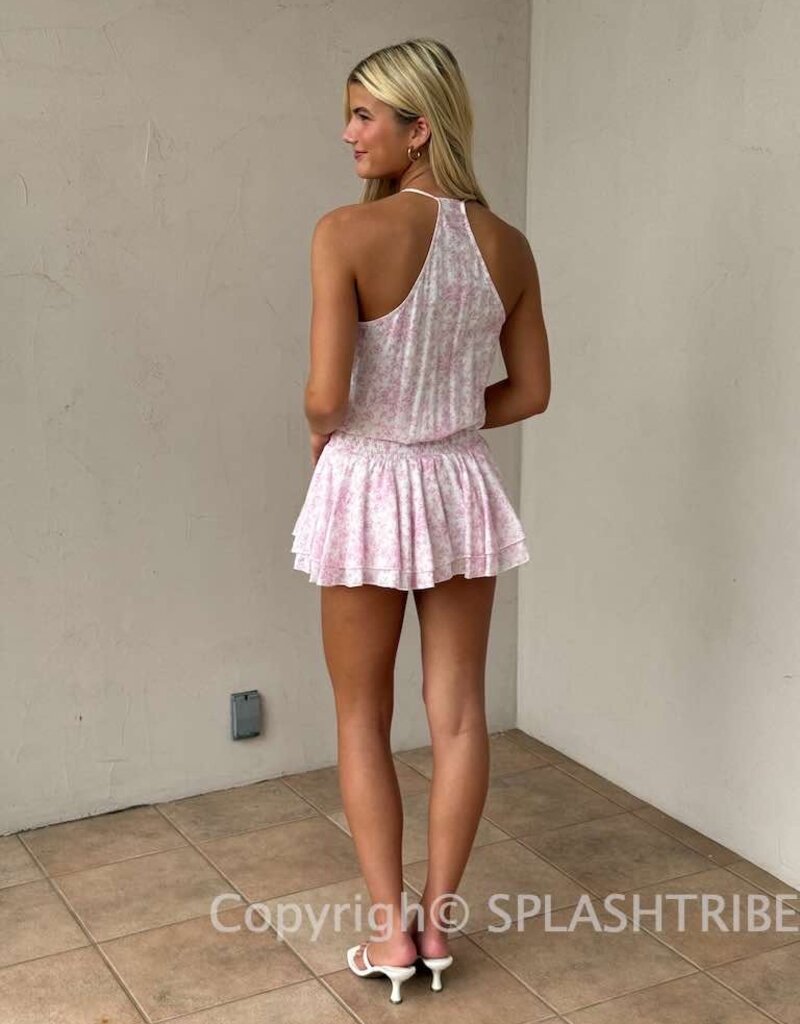 Pastel Floral Cascading Ruffle Layered Mini Dress