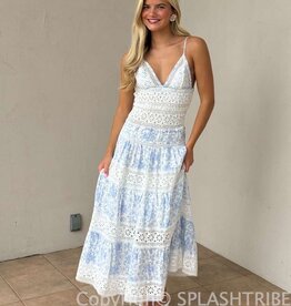 Floral Embossed Lace Floral Midi Dress