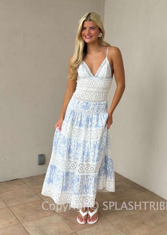 Floral Embossed Lace Floral Midi Dress