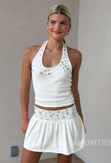 Halter Button Detail Top Mini Skirt Set