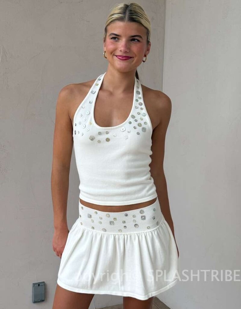 Halter Button Detail Top Mini Skirt Set