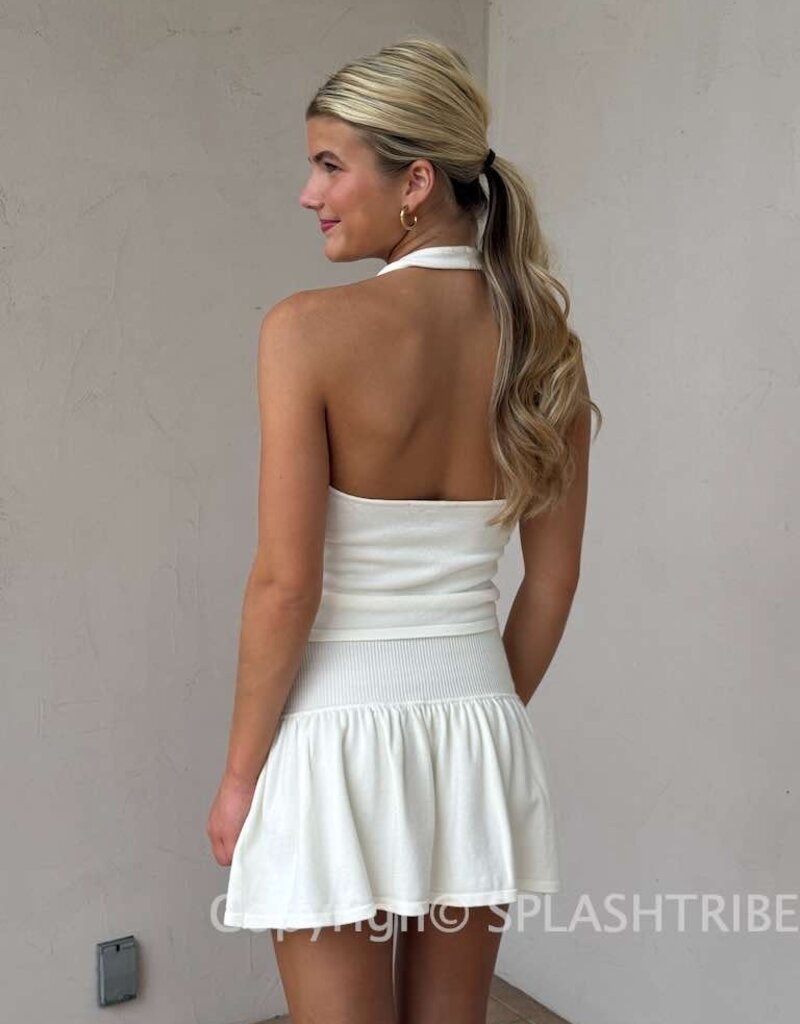 Halter Button Detail Top Mini Skirt Set