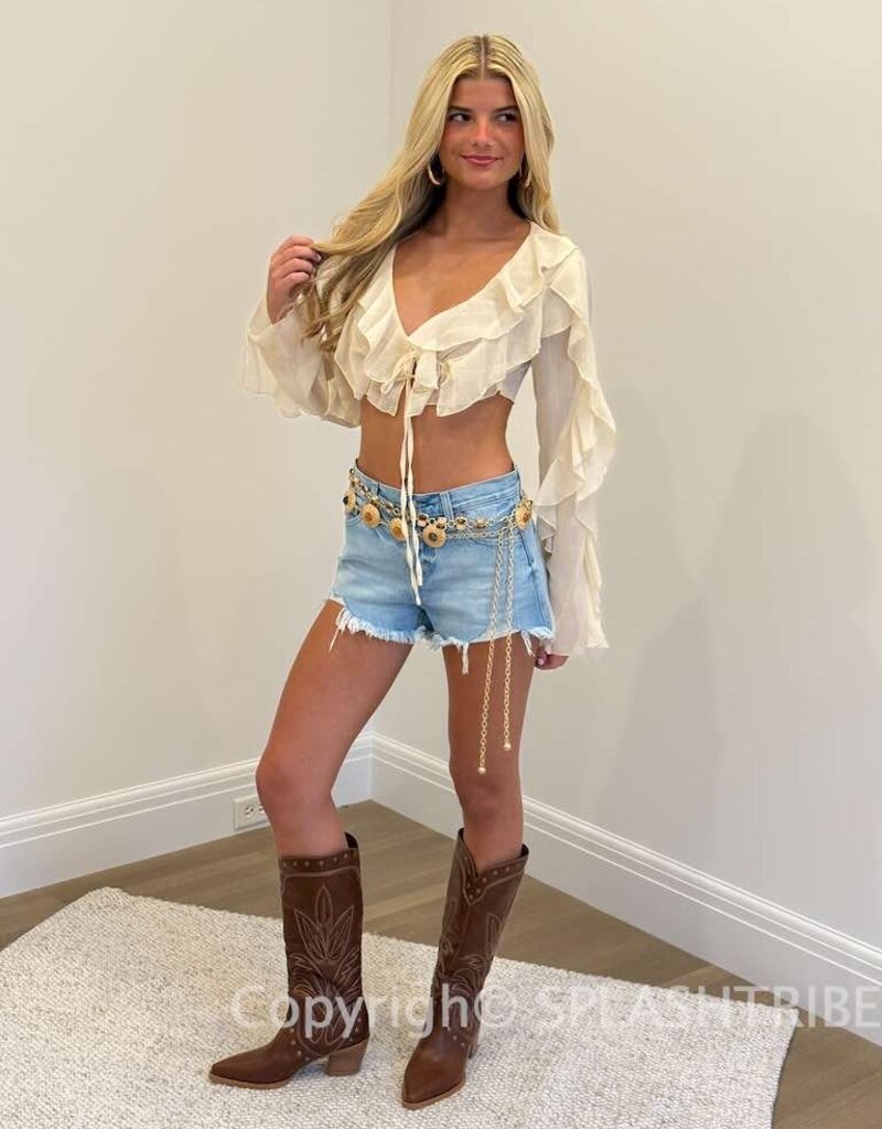 Ruffle Chiffon Tie Front Crop Top