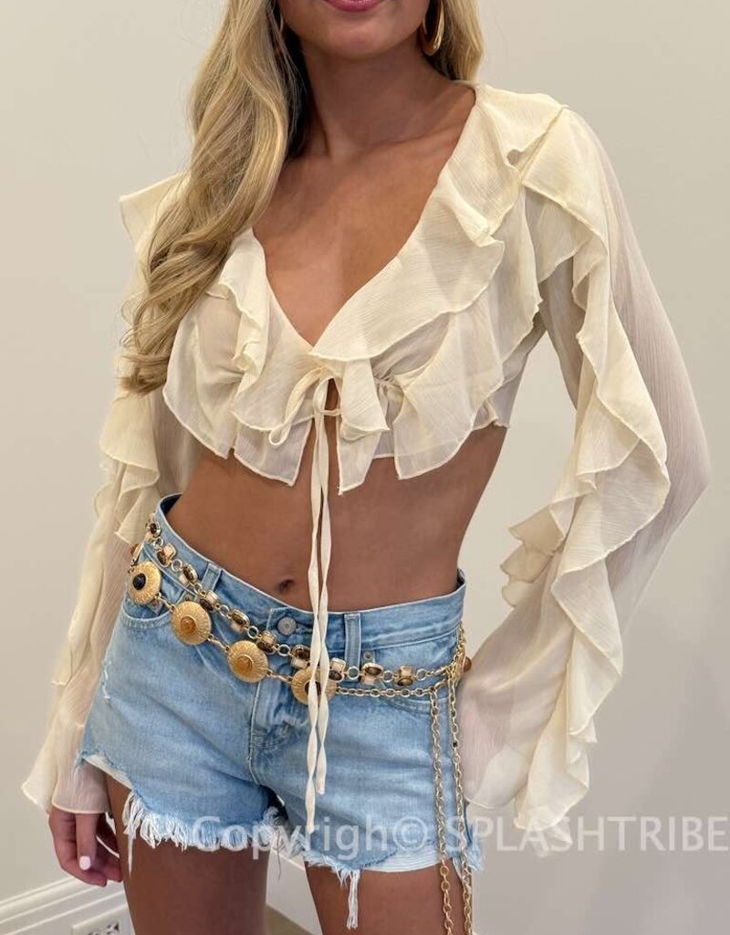 Ruffle Chiffon Tie Front Crop Top